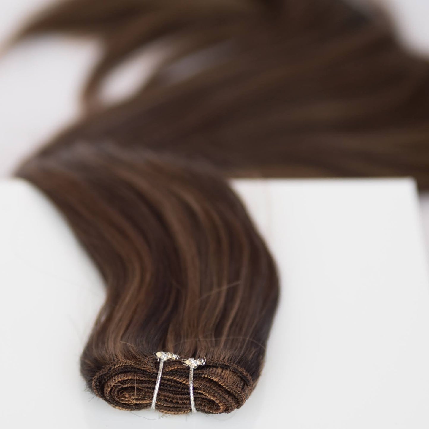 Machine-Tied Weft 16" 120g Pro Blend Hair Extensions - #1B/2/6 Dark Chocolate Caramel (aka Piano Key Chocolate Drip)