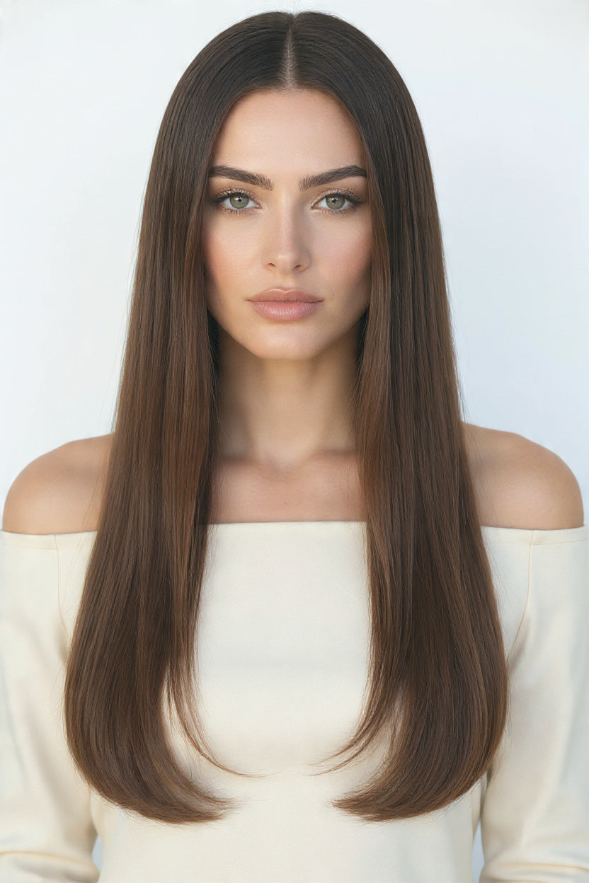 Machine-Tied Weft 16" 120g Pro Blend Hair Extensions - #1B/2/6 Dark Chocolate Caramel (aka Piano Key Chocolate Drip)