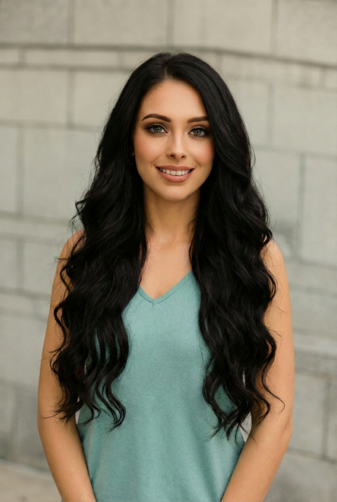 Machine-Tied Weft 16" 120g Pro Blend Hair Extensions - #1B Midnight (aka Off Black)