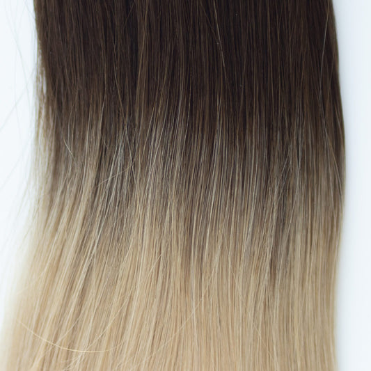 Butterfly Weft 20" 60g 50/50 Pro Blend - WAVE Texture - #2/18 Café Noir Balayage (aka Balayage Dark Brown/Dirty Blonde)