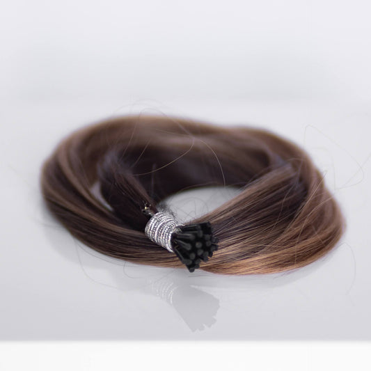 I-Tip 18" 25g Professional Hair Extensions - #2/18 Café Noir Balayage (aka Balayage Dark Brown/Dirty Blonde)