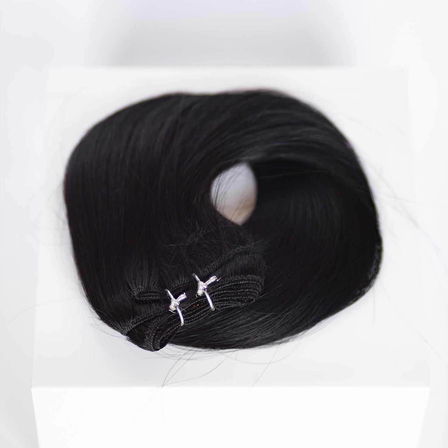 Machine-Tied Weft 18" 130g Single Donor Virgin - #1 Noir (aka Jet Black)