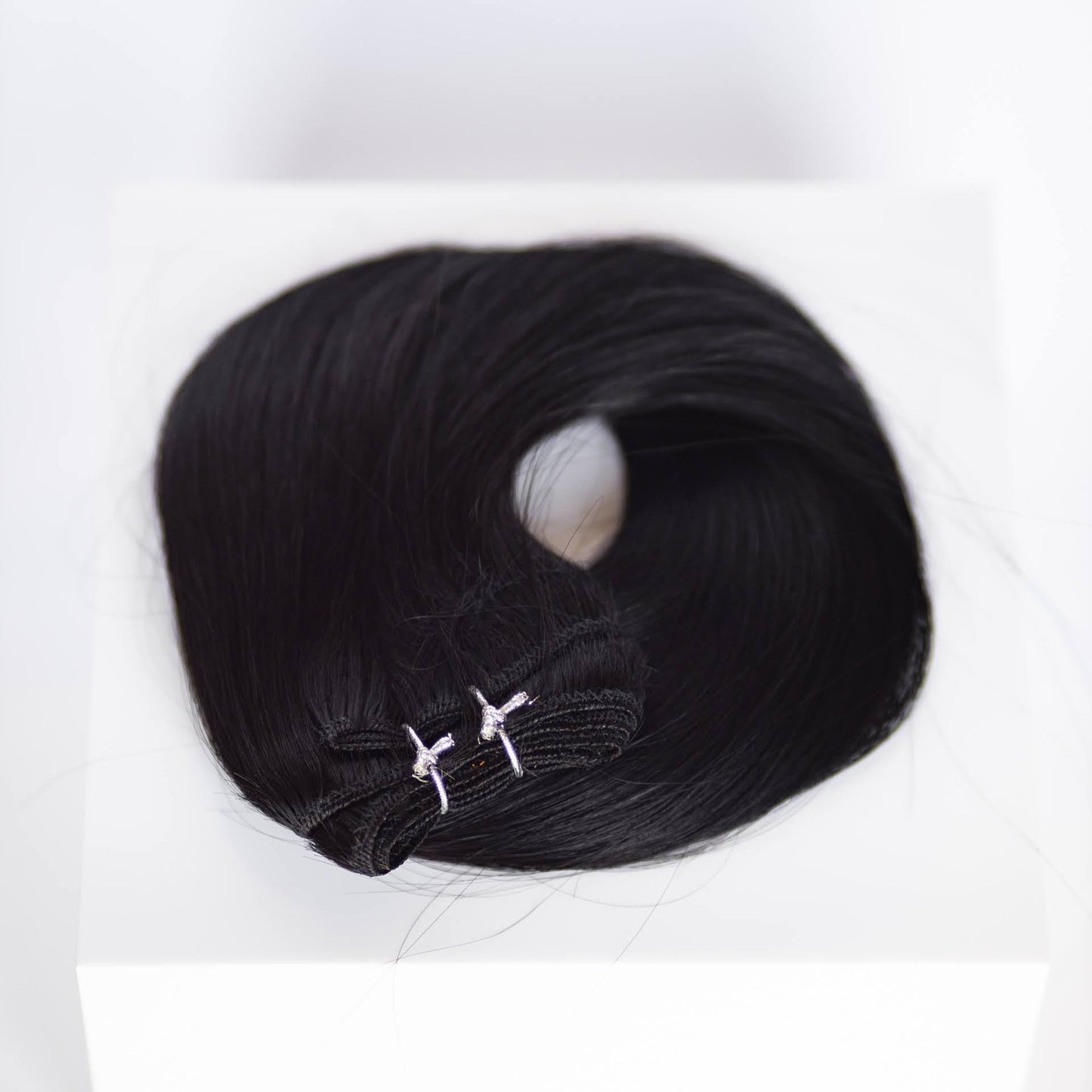 Machine-Tied Weft 16" 120g Single Donor Virgin - #1 Noir (aka Jet Black)