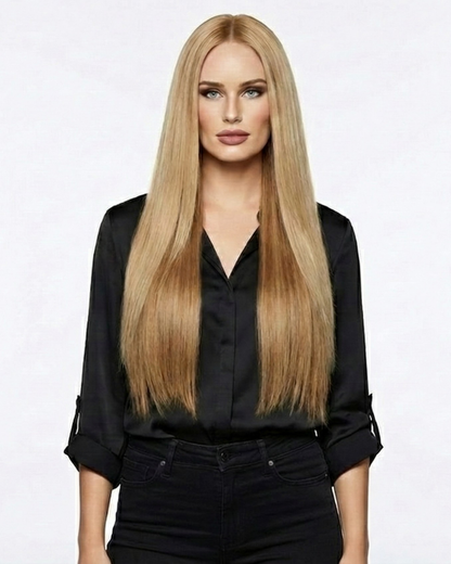 Machine-Tied Weft 16" 120g Single Donor Virgin - #6/18 Sea Salt & Caramel (aka Highlight Hot Toffee Blonde)
