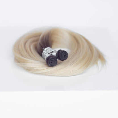 Genius (Micro) Weft 18" 68g Single Donor Virgin - #T3/60 Cocoa Rooted Blonde (aka Rooted Walnut Brown/Ash Blonde)