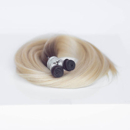 Genius (Micro) Weft 22" 88g Single Donor Virgin - #T3/60 Cocoa Rooted Blonde (aka Rooted Walnut Brown/Ash Blonde)