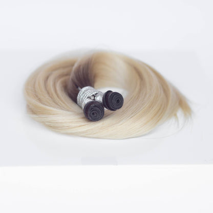 Genius (Micro) Weft 24" 94g Single Donor Virgin - #T3/60 Cocoa Rooted Blonde (aka Rooted Walnut Brown/Ash Blonde)