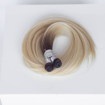 Genius (Micro) Weft 22" 88g Single Donor Virgin - #T3/60 Cocoa Rooted Blonde (aka Rooted Walnut Brown/Ash Blonde)