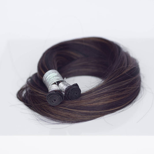 Genius (Micro) Weft 16" 60g Professional Hair Extensions - #1B/2/6 Dark Chocolate Caramel (aka Piano Key Chocolate Drip)