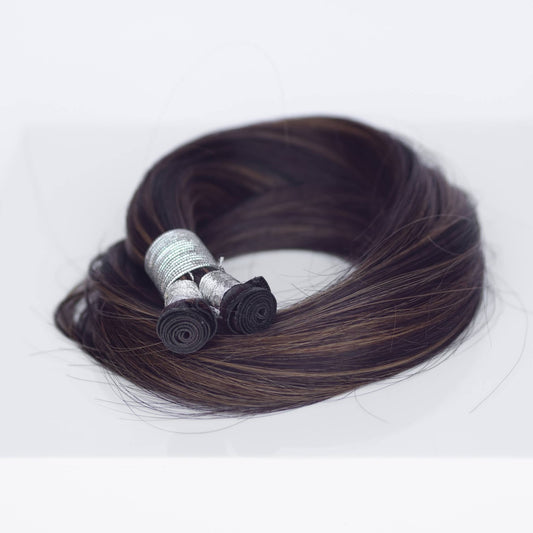 Genius (Micro) Weft 22" 88g Single Donor Virgin - #1B/2/6 Dark Chocolate Caramel (aka Piano Key Chocolate Drip)