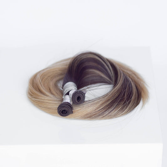 Genius (Micro) Weft 16" 60g Professional Hair Extensions - #2/18 Café Noir Balayage (aka Balayage Dark Brown/Dirty Blonde)