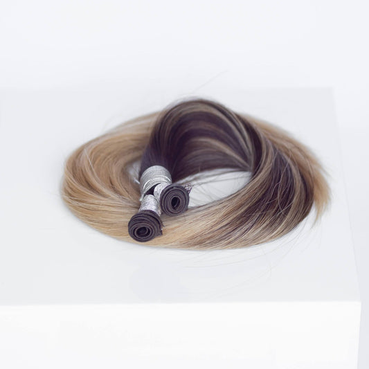 Genius (Micro) Weft 20" 80g Professional Hair Extensions - #2/18 Café Noir Balayage (aka Balayage Dark Brown/Dirty Blonde)