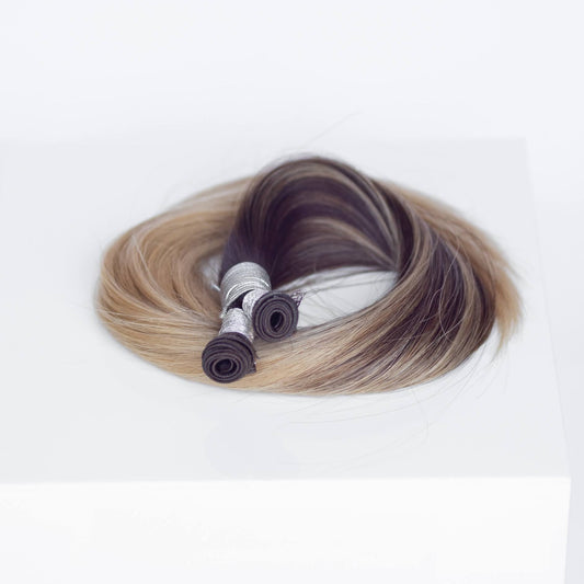 Genius (Micro) Weft 24" 94g Professional Hair Extensions - #2/18 Café Noir Balayage (aka Balayage Dark Brown/Dirty Blonde)