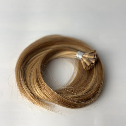 K-Tip 16" 25g Professional Hair Extensions - #6/18 Sea Salt & Caramel (aka Highlight Hot Toffee Blonde)