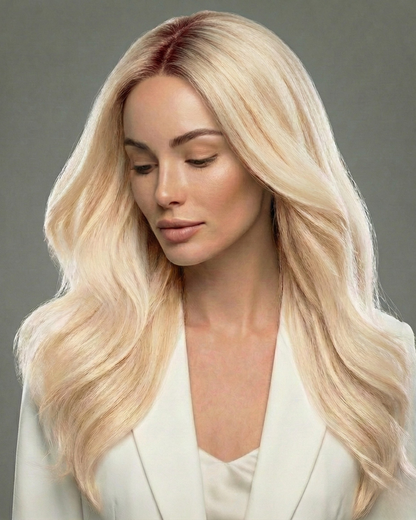 Machine-Tied Weft 16" 120g Pro Blend Hair Extensions - #T3/60 Cocoa Rooted Blonde (aka Rooted Walnut Brown/Ash Blonde)