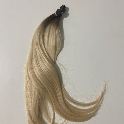Genius (Micro) Weft 16" 60g Single Donor Virgin - #T3/60 Cocoa Rooted Blonde (aka Rooted Walnut Brown/Ash Blonde)