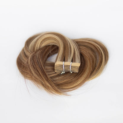 Tape-In 22" 50g Professional Hair Extensions - #6/18 Sea Salt & Caramel (aka Highlight Hot Toffee Blonde)