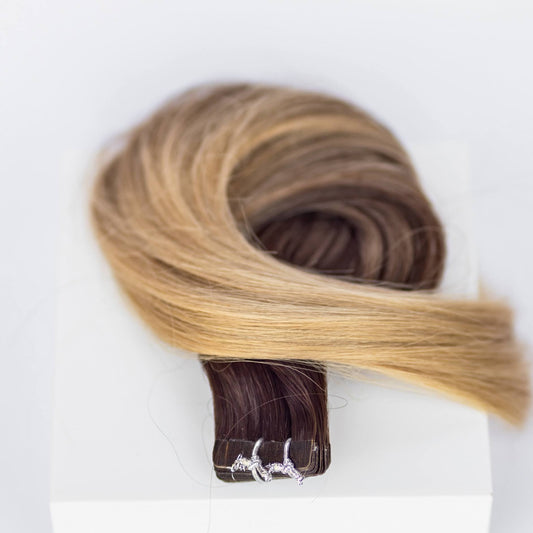 Tape-In 24" 55g Professional Hair Extensions - Balayage Dark Brown/Dirty Blonde #2/#18