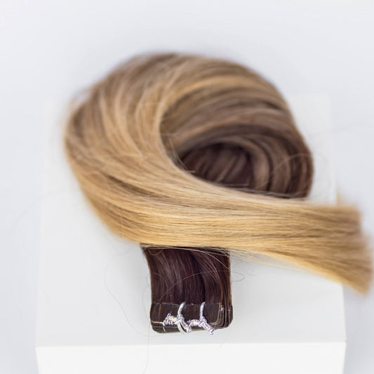 Tape-In 20" 50g Professional Hair Extensions - Balayage Dark Brown/Dirty Blonde #2/#18