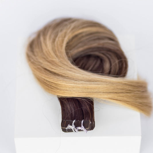 Tape-In 16" 50g Single Donor Virgin - Balayage Dark Brown/Dirty Blonde #2/#18