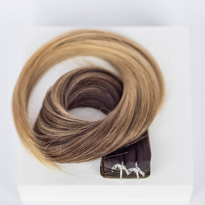 Tape-In 22" 50g Single Donor Virgin - #2/18 Café Noir Balayage (aka Balayage Dark Brown/Dirty Blonde)