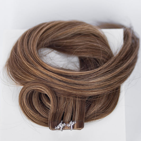 Tape-In 16" 50g Professional Hair Extensions - Chocolate Brown Highlight #4/#27