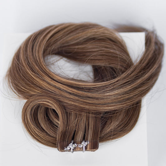 Tape-In 16" 50g Single Donor Virgin - Chocolate Brown Highlight #4/#27