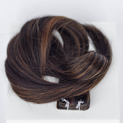 Tape-In 22" 50g Professional Hair Extensions - #1B/2/6 Dark Chocolate Caramel (aka Piano Key Chocolate Drip)