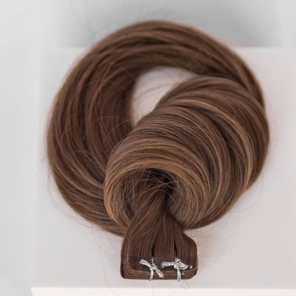 Tape-In 18" 50g Professional Hair Extensions - #8 Whiskey Brown (aka Ash Brown)