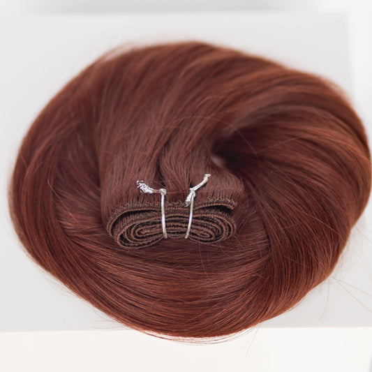 Machine-Tied Weft 18" 130g Single Donor Virgin - #550 Rouge (aka Cinnamon Mocha)