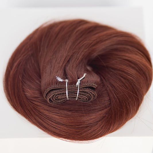 Machine-Tied Weft 16" 120g Single Donor Virgin - #550 Rouge (aka Cinnamon Mocha)