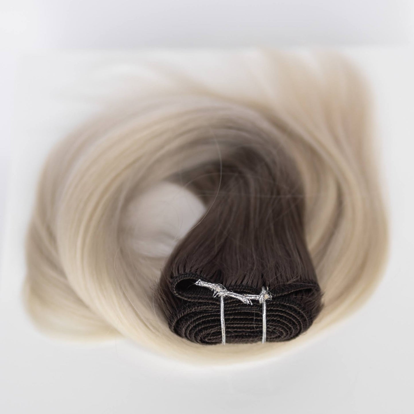 Machine-Tied Weft 28" 180g Single Donor Virgin - #T1CC/80 Smokey Blonde (aka Cool Mochachino Brown/White Blonde)