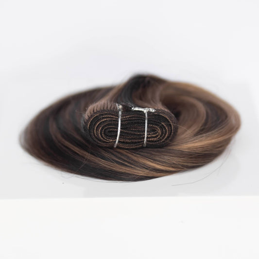 Machine-Tied Weft 22" 160g Professional Hair Extensions - #1B/2/6 Dark Chocolate Caramel (aka Piano Key Chocolate Drip)