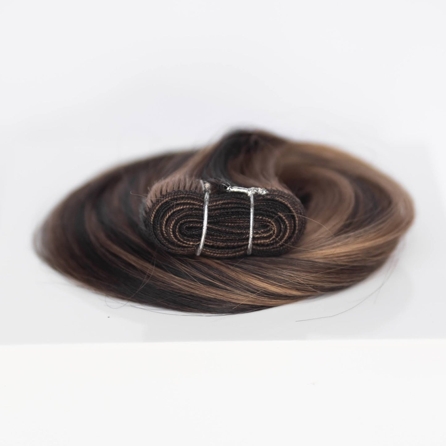 Machine-Tied Weft 28" 180g Single Donor Virgin - #1B/2/6 Dark Chocolate Caramel (aka Piano Key Chocolate Drip)