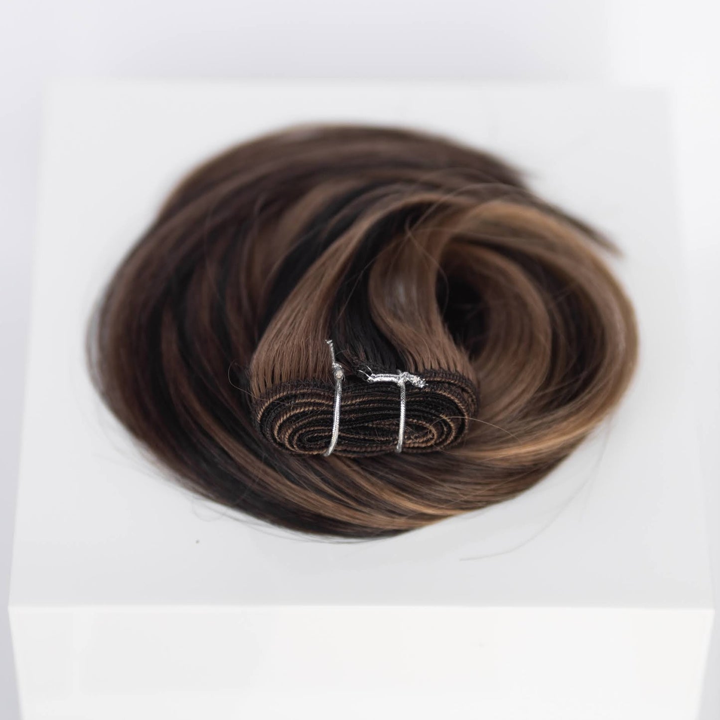 Machine-Tied Weft 20" 145g Single Donor Virgin -  #1B/2/6 Dark Chocolate Caramel (aka Piano Key Chocolate Drip)