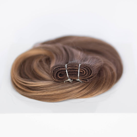 Machine-Tied Weft 22" 160g Professional Hair Extensions - #4/27 Chocolate Brulé (aka Highlight Chocolate Brown)