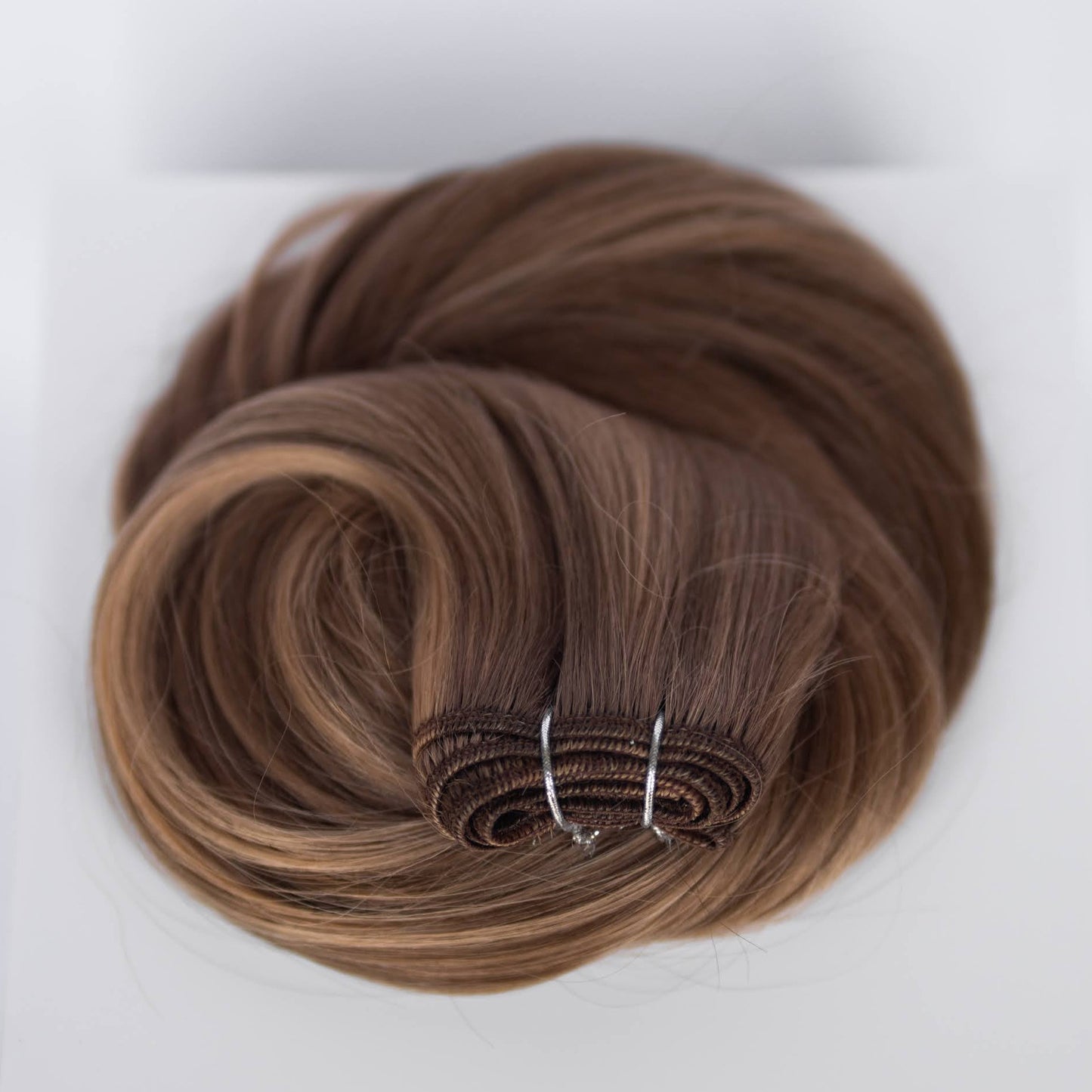 Machine-Tied Weft 16" 120g Professional Hair Extensions - #4/27 Chocolate Brulé (aka Highlight Chocolate Brown)