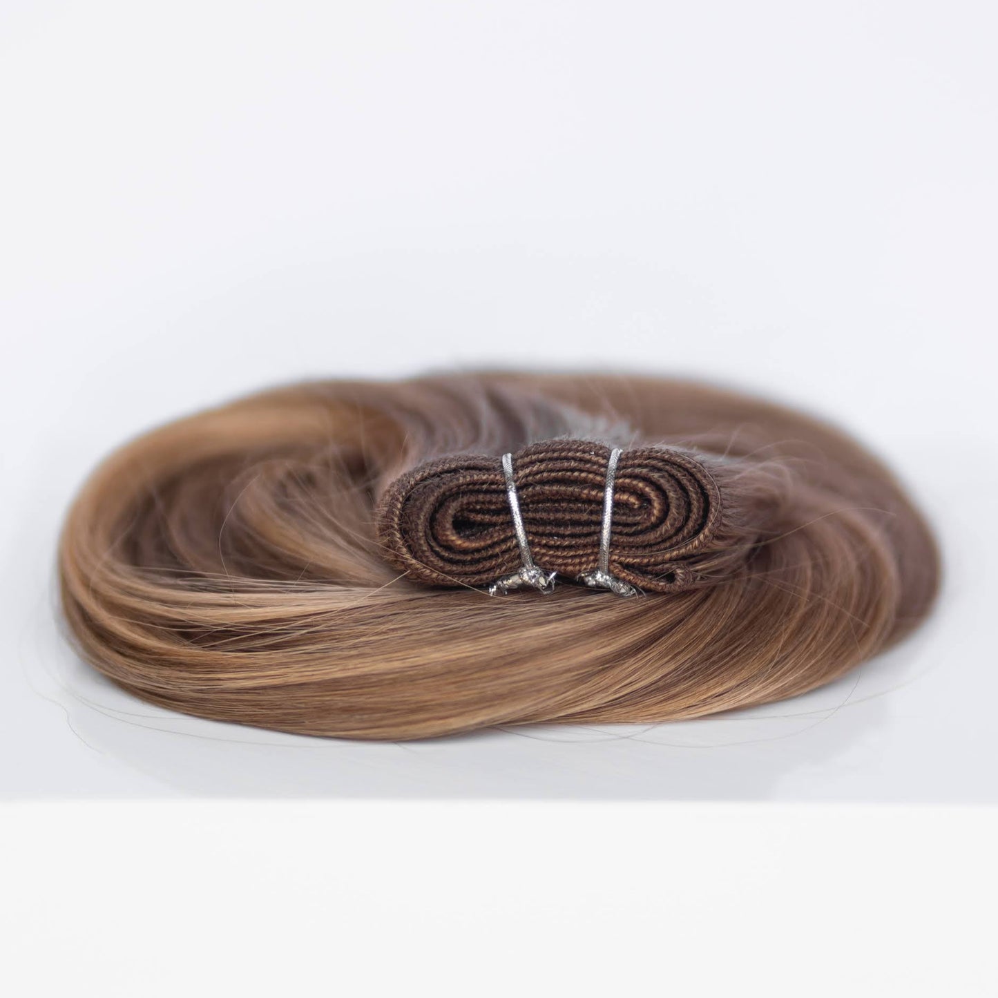 Machine-Tied Weft 16" 120g Professional Hair Extensions - #4/27 Chocolate Brulé (aka Highlight Chocolate Brown)