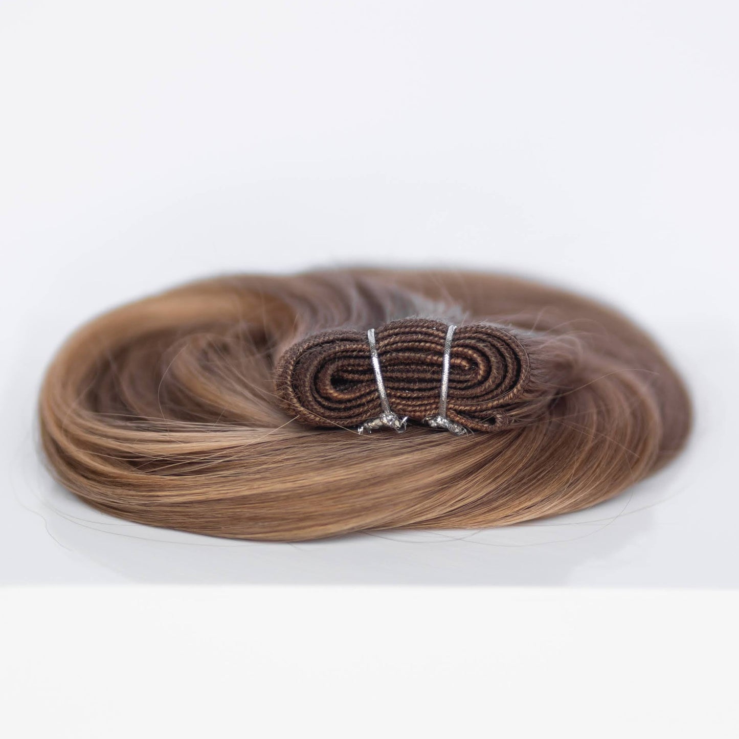 Machine-Tied Weft 28" 180g Professional Hair Extensions - #4/27 Chocolate Brulé (aka Highlight Chocolate Brown)