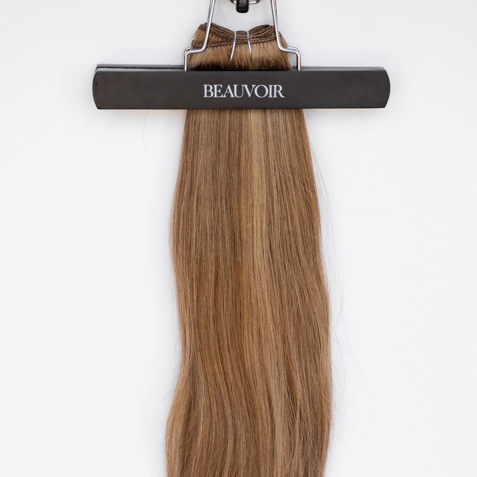 Machine-Tied Weft 18" 130g Single Donor Virgin - #6/18 Sea Salt & Caramel (aka Highlight Hot Toffee Blonde)