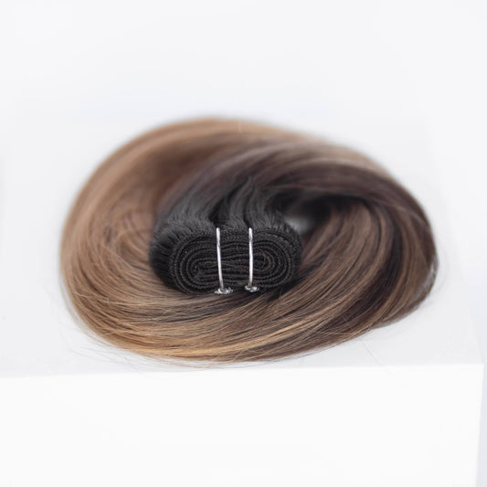 Machine-Tied Weft 20" 150g Professional Hair Extensions - #2/18 Café Noir Balayage (aka Balayage Dark Brown/Dirty Blonde)