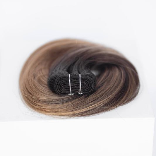 Machine-Tied Weft 24" 170g Professional Hair Extensions -  #2/18 Café Noir Balayage (aka Balayage Dark Brown/Dirty Blonde)