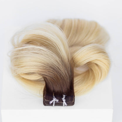 Tape-In 18" 50g Professional Hair Extensions - #T3/60 Cocoa Rooted Blonde (aka Rooted Walnut Brown/Ash Blonde)
