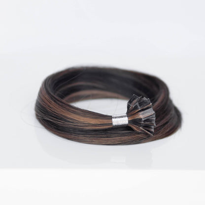 K-Tip 18" 25g Professional Hair Extensions - #1B/2/6 Dark Chocolate Caramel (aka Piano Key Chocolate Drip)