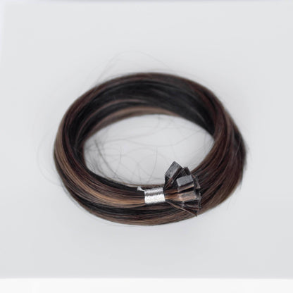 K-Tip 18" 25g Professional Hair Extensions - #1B/2/6 Dark Chocolate Caramel (aka Piano Key Chocolate Drip)