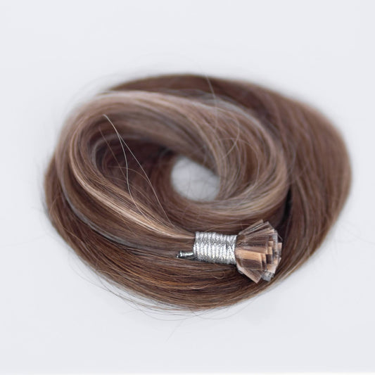 K-Tip 18" 25g Professional Hair Extensions - Chocolate Brown Highlight #4/#27