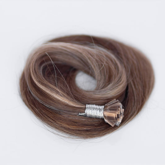 K-Tip 22" 25g Professional Hair Extensions - Chocolate Brown Highlight #4/#27