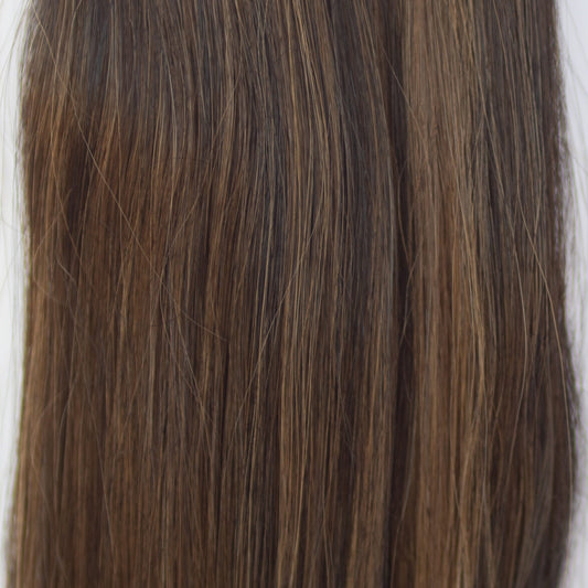 Machine-Tied Weft 22" 160g Pro Blend Hair Extensions - #1B/2/6 Dark Chocolate Caramel (aka Piano Key Chocolate Drip)