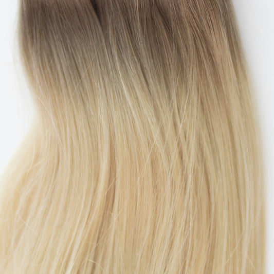 Machine-Tied Weft 24" 170g Single Donor Virgin - #T1CC/80 Smokey Blonde (aka Cool Mochachino Brown/White Blonde)