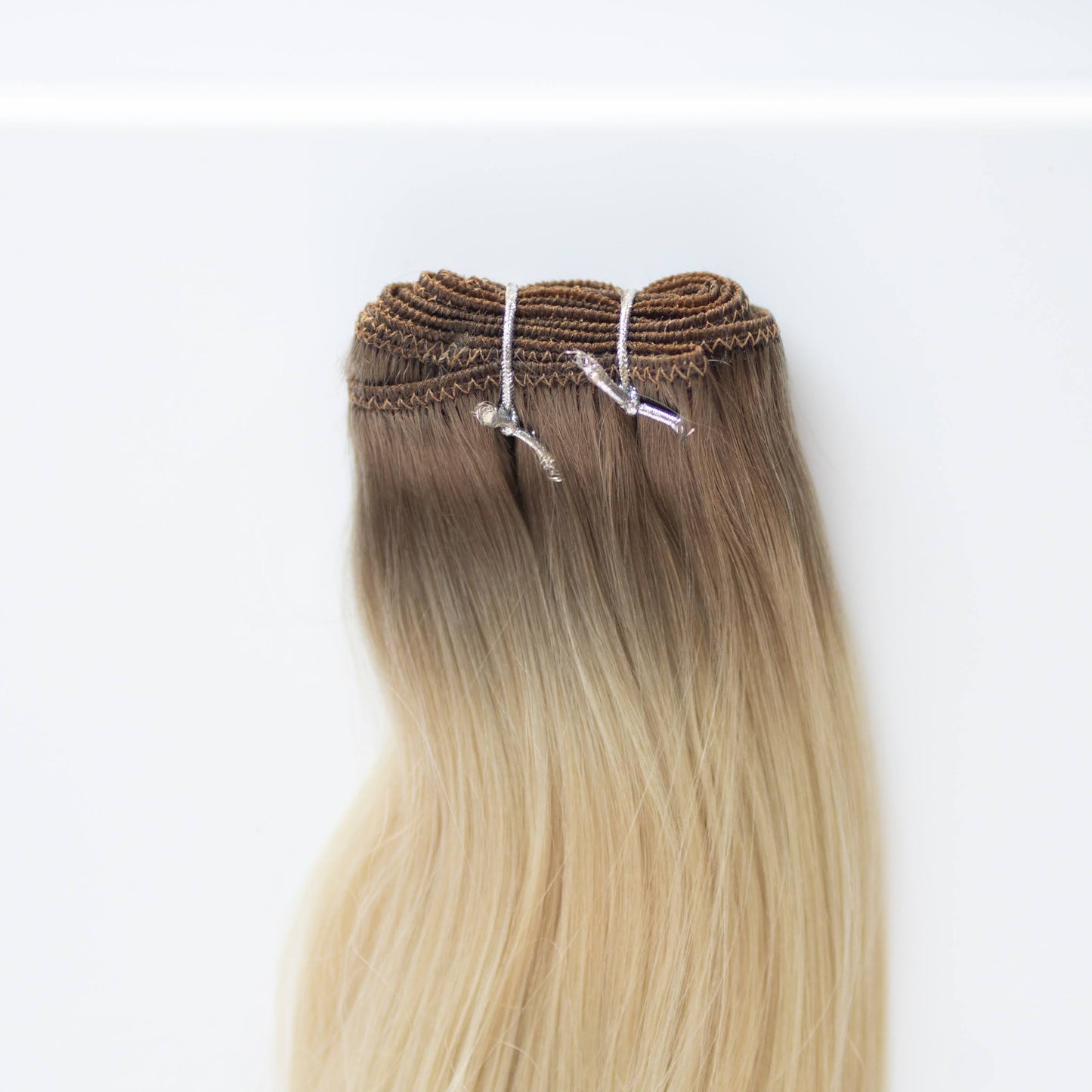 Machine-Tied Weft 16" 120g Pro Blend Hair Extensions - #T1CC/80 Smokey Blonde (aka Cool Mochachino Brown/White Blonde)